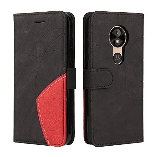 Fatcatparadise Funda para Motorola Moto E5 / G6 Play, Flip Folio Libro de Cuero Carcasa de TPU, con Cierre Magnético, Ranura para Tarjeta, Tarjetero y Suporte, Capa Plegable Cartera (Negro)