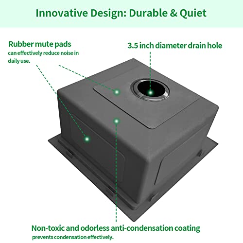 Ecochannels Kitchen Sink, 17 X 19 Inch Drop In Bar Sink Gunmetal Black Stainless Steel Workstation Sink Topmount Kitchen Sink Single Bowl With Cutting Board #TOP5