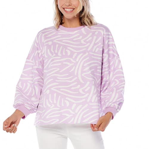 Mud Pie Conway Women's French Terry Pullover Sweatshirt, Lilac Stripe, Large #TOP8