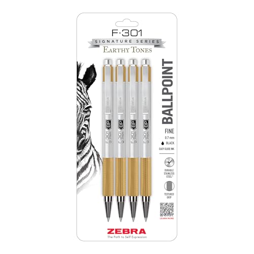 Zebra F-301 lot de 4 stylos bille rétractables 0.7mm encre noire pointe fine écriture bureau
