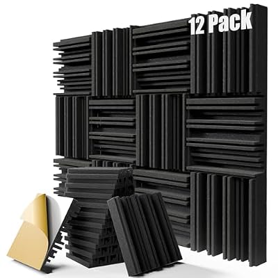 12 Pack Sound Proof Foam Panels for Walls, 12" x 12" x 2" Self-Adhesive Acoustic Panels, High-Density Soundproof Wall Panels for Studio Home and Ceilings (Black)