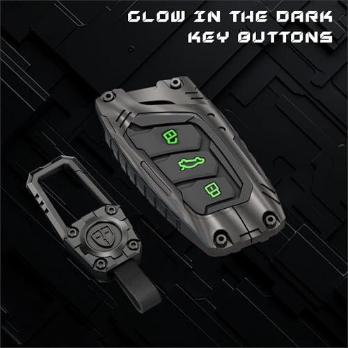 Image of STYLEOBJECT Waterproof Premium Luxury New Transformer Series Soft Silicon Car Key Shell with Keychain & Full Protection 3 Button Metal Smart Car Key Cover for Mg (Astor, ZS EV) Black