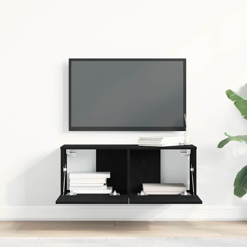 Set di 2 mobili bassi per TV, colore nero, effetto rovere, 80 x 30