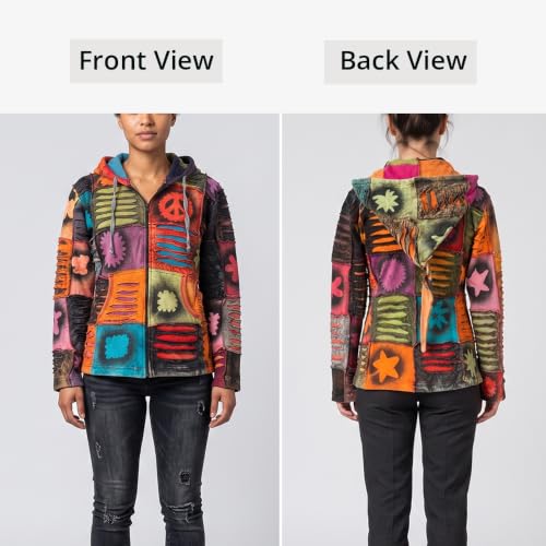 Image of Shopoholic Fashion Slashed Patchwork Pixie Hippie Hoodie Jacket for Women, Lightweight Zip Up Sweater Cardigan