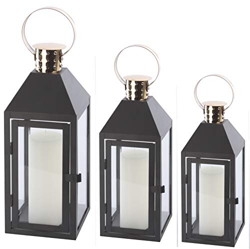 Laterne 3er Set XXL Metall Gartenlaterne Windlicht – Deko Laterne für Innen & Außen – Kerzenhalter für Balkon, Wohnzimmer, Garten