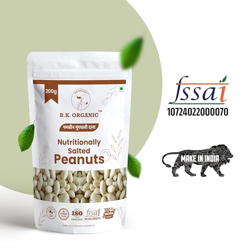 Image of R K Organic Jumbo Roasted salted Peanut, Desi Singdana, 200g | Salted & Roasted | 100% Natural Snack | Rich in Protein & Fiber (Pack Of 1)
