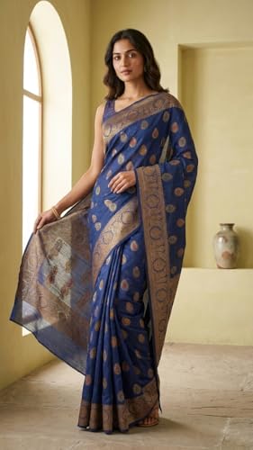 Heyam blue banarasi silk saree in tussar silk – image 7