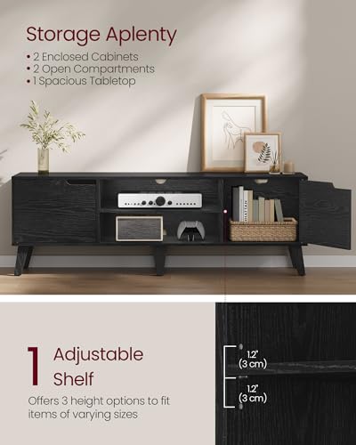 Image of VASAGLE TV Stand for 65-Inch TVs, Entertainment Center with Adjustable Shelf, 58-Inch Long Media Console Table, Transitional Style, for Living Room, Bedroom, Ebony Black ULTV556B01
