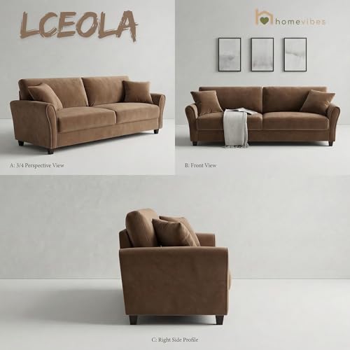 Image of 3 Seater lceola Premium Fabric Sofa |Stylish and Comfortable Living Room Furniture| Heavy Quality Sofa and Builtin| Throne of Comfort (Light Brown, 3 Seater)