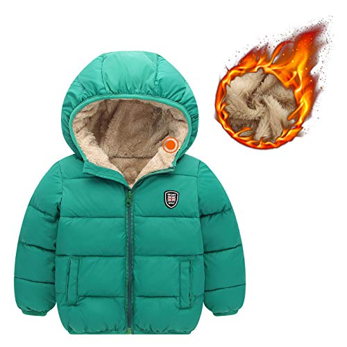 Image of Happy Cherry Boys Girls Winter Thick Jacket Warm Fleece Fur Lining Zipper Hooded Windproof Coat Outwear for 1-7 Years