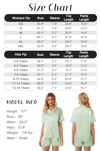 Image of Girls & Womens Satin Pajamas Set, Silk Button-Down Sleepwear 2 Piece Nightwear, 3 Years - Women XXL