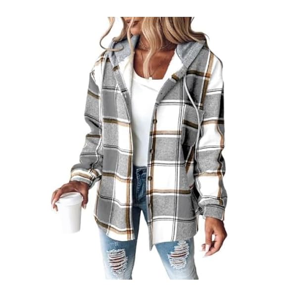 CHICME Womens Lightweight Casual Jacket 2025 Plaid Long Sleeve Shacket Fleece Lined Hooded Jackets Warm Coat