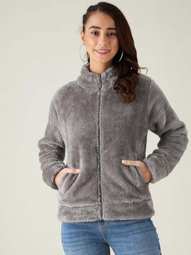 Image of Modeve Women Solid Full Sleeve Fur Standard Length Jacket For Winter