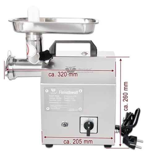 Foto von Beeketal FW80B Profi Fleischwolf Edelstahl - 500 Watt - 80kg/h Kapazität inkl. 3 Lochscheiben, 3 Messer & Wurstfülltülle - Elektrische Fleischmaschine für Gastronomie & Haushalt