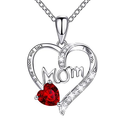 Love Heart Pendant Necklaces for Women, Mother's Day Gifts for Mom Grandma Wife from Daughter Son, I Love You Mom (With gift box) - Main Image