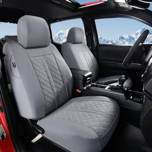 Image of Truckiipa Tacoma Leather Seat Covers Front Pickup Truck Seat Covers Custom Fit for 2005-2015 Toyota Tacoma Double Crew Cab, Front Pair, Gray