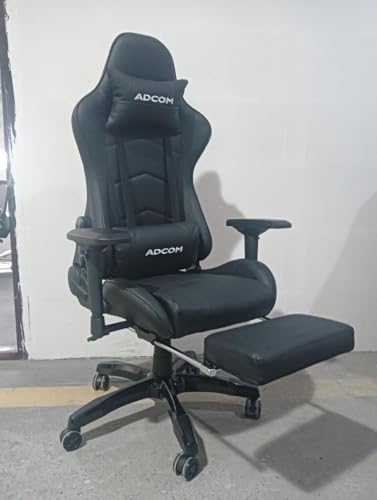 Image of Adcom Mutant Pro Ergonomic Gaming Chair with Footrest, Premium PVC and 180 Tilt Back Recline, Adjustable Neck & Lumbar Pillow, 4D Adjustable Armrests (Black)