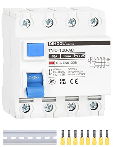 DIHOOL RCD Type AC Residual Current Circuit Breaker DIN Rail 4-pole 40A 30mA