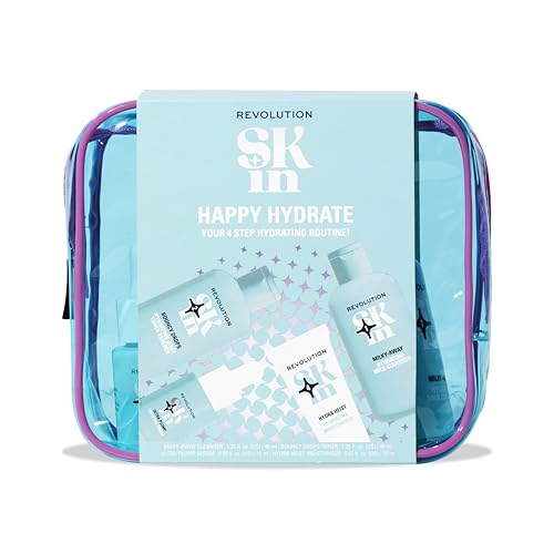 Revolution SKin, Happy Hydrate Starter Kit, Set Hidratante con Leche Limpiadora, Esencia, Sérum e Hidratante, Vegano y Libre de Crueldad, 4 Productos