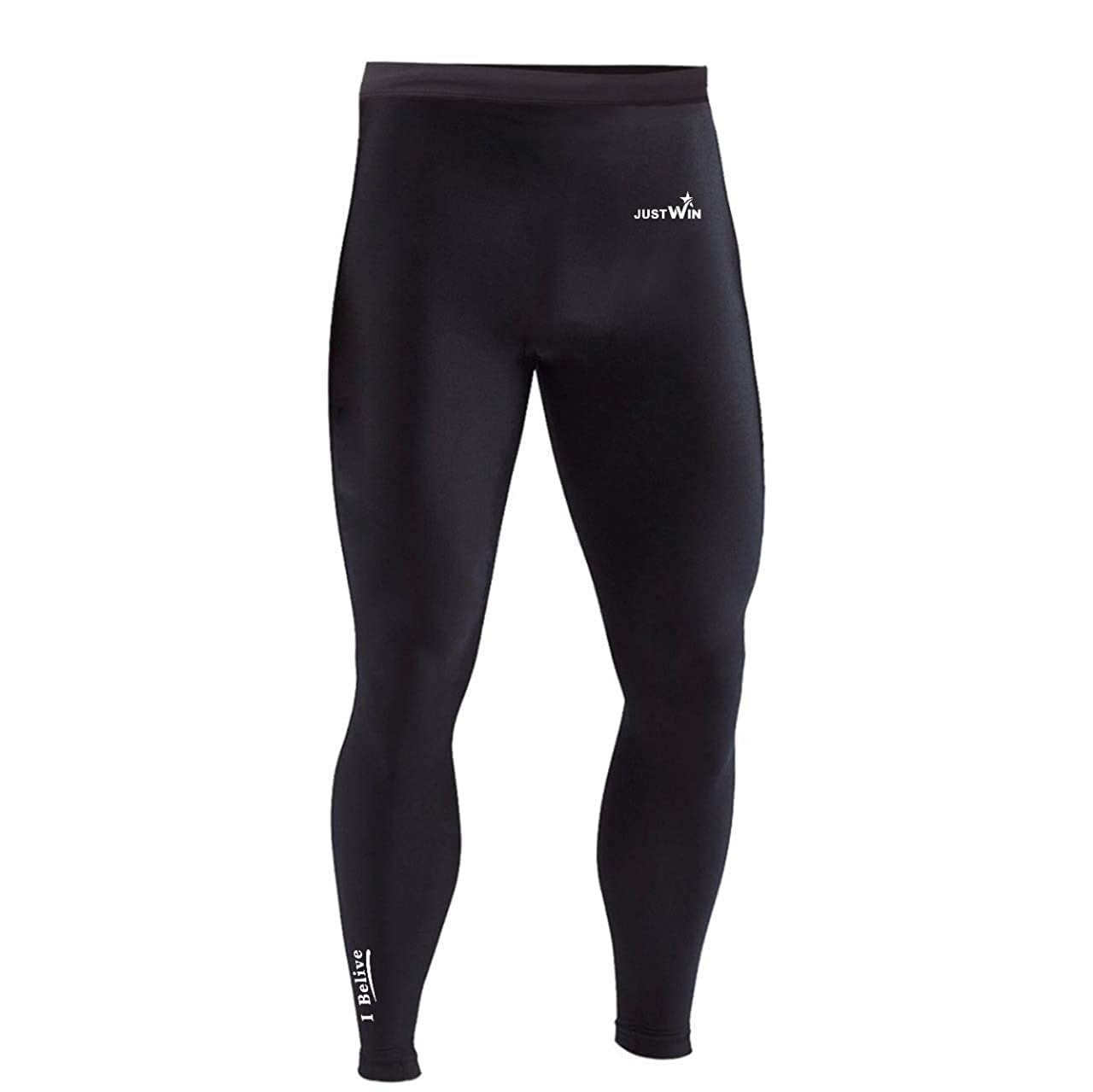 justwin Men Compression Lower, Pants Tights for Gym Sports Training Polyester Lycra Legging (Black)-picture-16