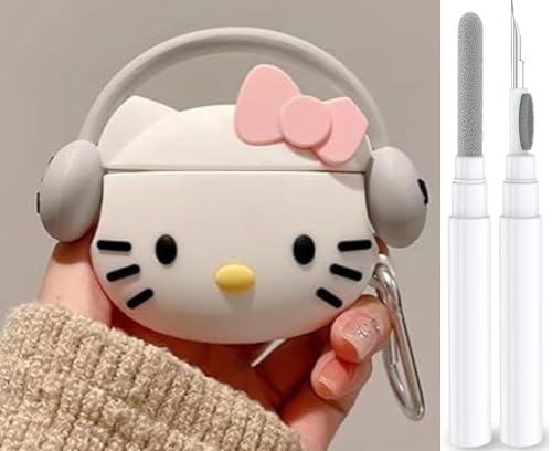 Compatible with AirPods Pro 2 Case with Cleaner Kit Protective Shockproof 3D Cartoon Charging Case Cover for AirPod Pro 1st/2nd Generation (2022/2019) (Kitty White)