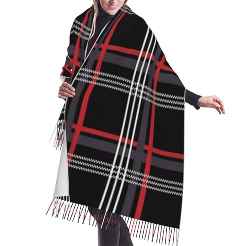 Gti Tartan Women's Winter Scarf - Extra long 71 inch plaid cashmere soft fringe scarf, lightweight and warm, suitable for all seasons