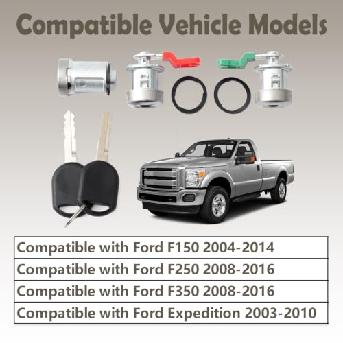 VAINELY 707592C Ignition Switch and Door Lock Cylinder Set Replacement for Ford F150 2004-2014 for F250 for F350 2008-2016 for Expedition 2003-2010, w/ 2 Keys Automotive Parts Driver Passenger Side by VAINELY - Used condition - Image 3