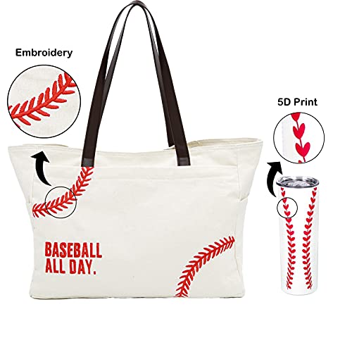 YHSHYZH Baseball tote Bag & 20 Oz baseball Tumbler Cups Mugs Packets Baseball Team Mom Organizer Baseball Accessories Baseball Theme Gifts for Women Coaches (white, x-large)