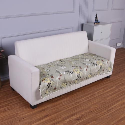 HOKIPO Polyester Printed Quilted Sofa Cover Mats For 1/2/3 Seater Sofa And L Shape. Make Your Own Sofa Cover Set,Mat Length 90(D)X 120(L)Cm,Floral Ash Grey(In-792-D3)