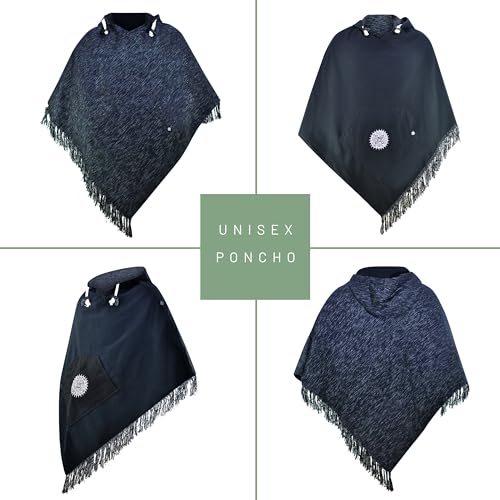 virblatt - Mens Poncho Hooded | 100% cotton & Reversible | Mexican Poncho Men Baja Hoodie Winter Pancho warm Cape Cowboy4