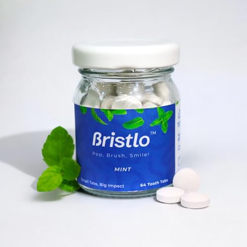 Bristlo Mint Toothpaste Tabs, Nano-Hydroxyapatite (nHa) for Natural Whitening | Dentifresh & Unpaste Tablets | Sustainable & Plastic Free | Small Tabs for Big Impact, Pop, Brush, Smile! - 64 Tablets