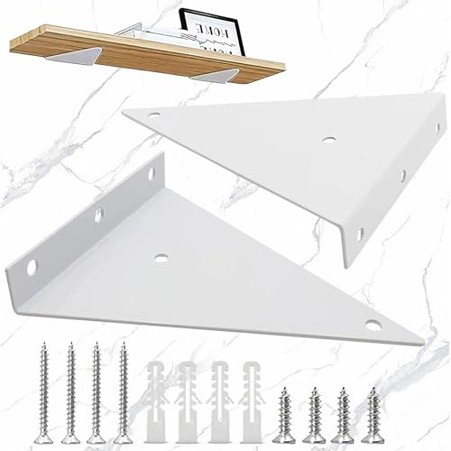 WiDream 2 Pcs de Los Soportes de Repisa Invisible, de Estanterías Soportes, Blanco Triángulo Estante Soportes, Soporte de Estante Oculto Blanco con Tornillos, para Estantes de Almacenamiento
