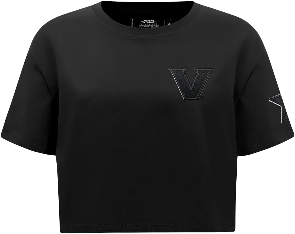 Pro Standard NCAA Womens Womens College Classic Triple Black Cotton Short Sleeve Boxy Tee