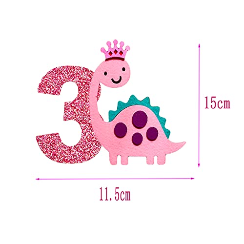 Beoxagar Baby Girl Pink Dinosaur Cake Topper , Dinosaur 3Rd Cake Topper,Dinosaur 3 Years Old Birthday Party Supplies. #TOP1