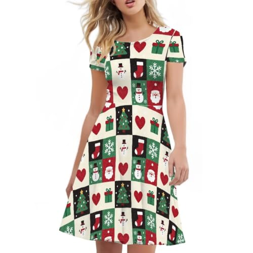 Image of Forchrinse Summer Dresses for Women Crew Neck Short Sleeve Midi Dress Casual Beach Vacation Sundress