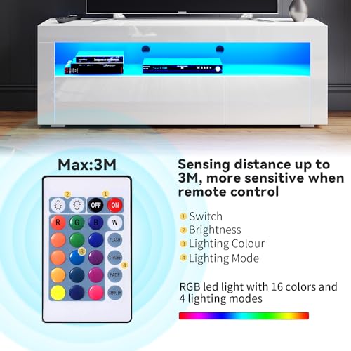 ELEGANT 1200mm LED TV Cabinet Modern White Gloss TV Stand with Ambient Lights for Living Room and Bedroom with Storage Furniture for 32 40 43 50 inch 4k TV - Image 2