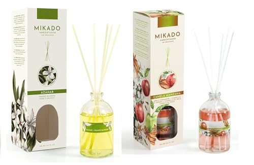 PCMOVILES Mikado Ambientador AZAHAR Y MANZANA & CANELA 100 ml – Pack de 2 Unidades – Aroma Fresco y Natural – Difusor de Varillas para Casa, Oficina y Armario