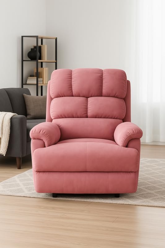 Image of Solis Royale 1 Seater Recliner Sofa Chair | Motorized Recliner Lounge Sofa Chairs for Relaxing | Comfortable Cushioned | Living Room, Bedroom, Office (Luxe-Nap - Pink, Luxe-Nap - Fabric)
