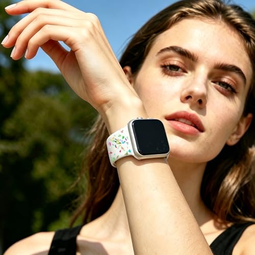 Image of Sport Bands Compatible with Apple Watch Band Women Men 40mm 38mm 41mm 42mm 44mm 45mm 46mm 49mm ,Soft Wristband Waterproof Replacement Strap for iWatch Bands Series 11 10 9 8 7 6 5 4 3 2 1 SE Ultra White