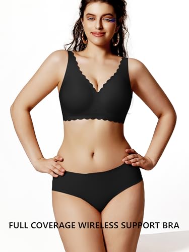 Push Up Bras for Women No Underwire Seamless Support Full Coverage Plunge Bralettes Wireless Scalloped Tshirt Bras