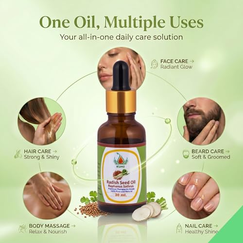 Image of KUNJ Radish Seed Oil (Raphanus sativus) 30ML - 100% Pure & Natural Cold Pressed Undiluted Carrier Oil for Hair Growth, Scalp Care, Skin Nourishment & DIY Beauty Blends