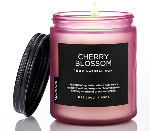 M&SENSE Cherry Blossom Scented Candles for Home 7.05oz Organic Soy Wax