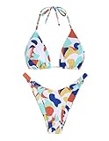 ZAFUL Triangle Bikini Sets High Cut Rainbow Swimsuit Triangle High Cut Thong Bathing Suit Sexy Brazi