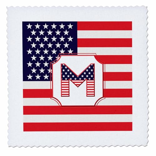 6x6 inch Quilt Square - Letter M Stars and Stripes Flag USA Monogram-Personalized Initial Personal Monogram Initials