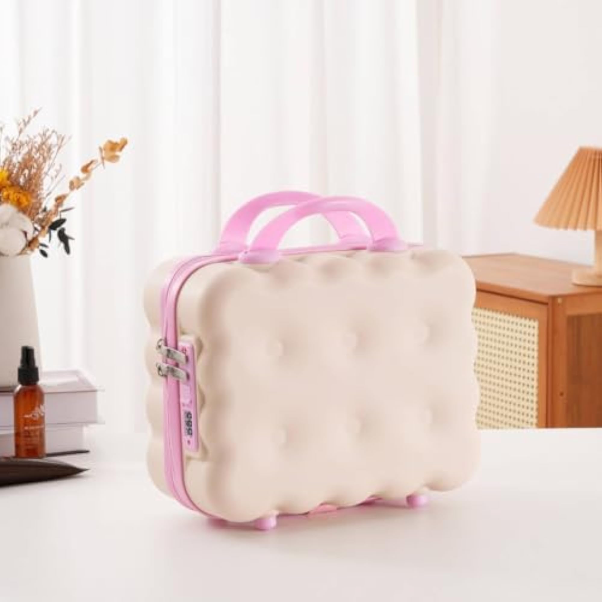 Compact Suitcase-Style Storage Case, Beige Pink
