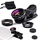 3 in 1 Handy Objektiv Set, Clip-On Kamera-Adapter für Smartphones - Fischaugenobjektiv (180° Fisheye Linse) + Weitwinkel (0,67x Wide) + Makroobjektiv (10x) - für alle Handys geeignet (Schwarz)