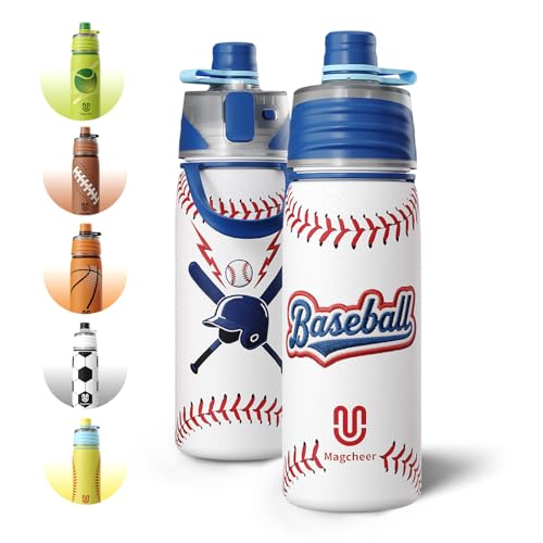 Magcheer Baseball Water Bottle - 20oz Insulated Misting Water Bottles