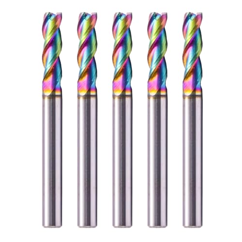 Image of 5Pcs 3 /16 inch 3 Flute Solid Carbide Square End Mills for Aluminum, DLC Coated | 37 Helix, 3 /16 inch Cutting Dia, 3 /16 inch Shank Dia, 5 /8 inch Length of Cut, 2 inch Overall Length for Milling Aluminum and Copper
