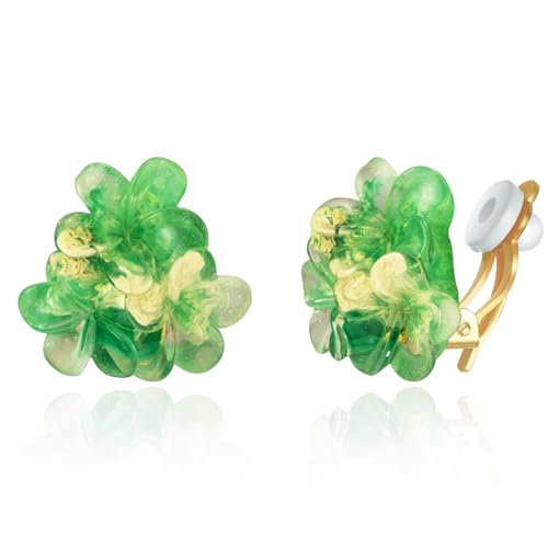 XGALBLA Fashion Fresh Flower Clip On Earrings For Women, Cute Gradient Green Lovely Acrylic Flower Earrings No piercing Earrings(Green)