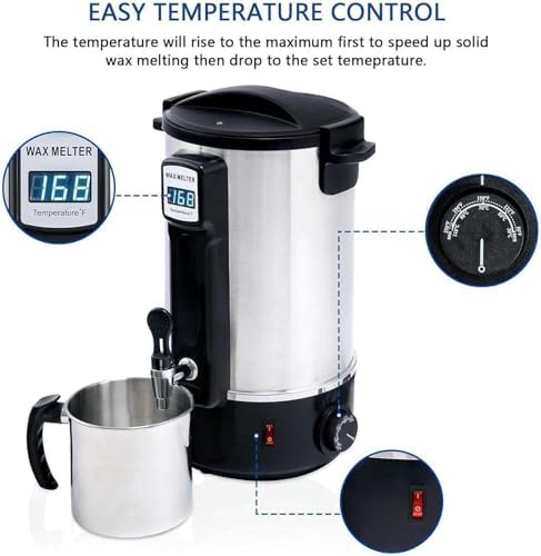 30L Electric Paraffin Wax Heater with Temperature Control, Stainless Steel Candle Melter, Fast Pouring, No Clogs, Easy Clean for Spa & DIY Waxing